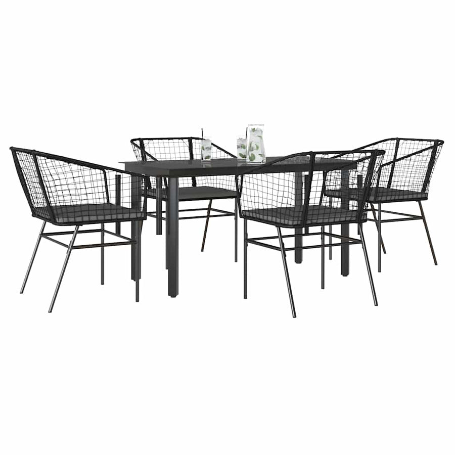 5-Delige Tuinset Met Kussens Poly Rattan Glas 4 140 x 70 x 74 cm Zwart en donkergrijs