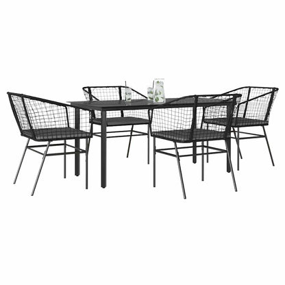 5-Delige Tuinset Met Kussens Poly Rattan Glas 4 160 x 80 x 74 cm Zwart en donkergrijs