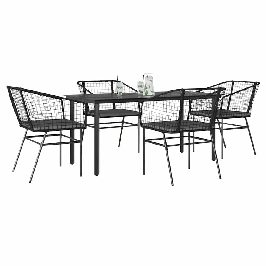 5-Delige Tuinset Met Kussens Poly Rattan Glas 4 160 x 80 x 74 cm Zwart en donkergrijs