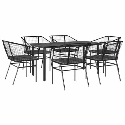 7-Delige Tuinset Met Kussens Poly Rattan Glas 6 160 x 80 x 74 cm Zwart en donkergrijs