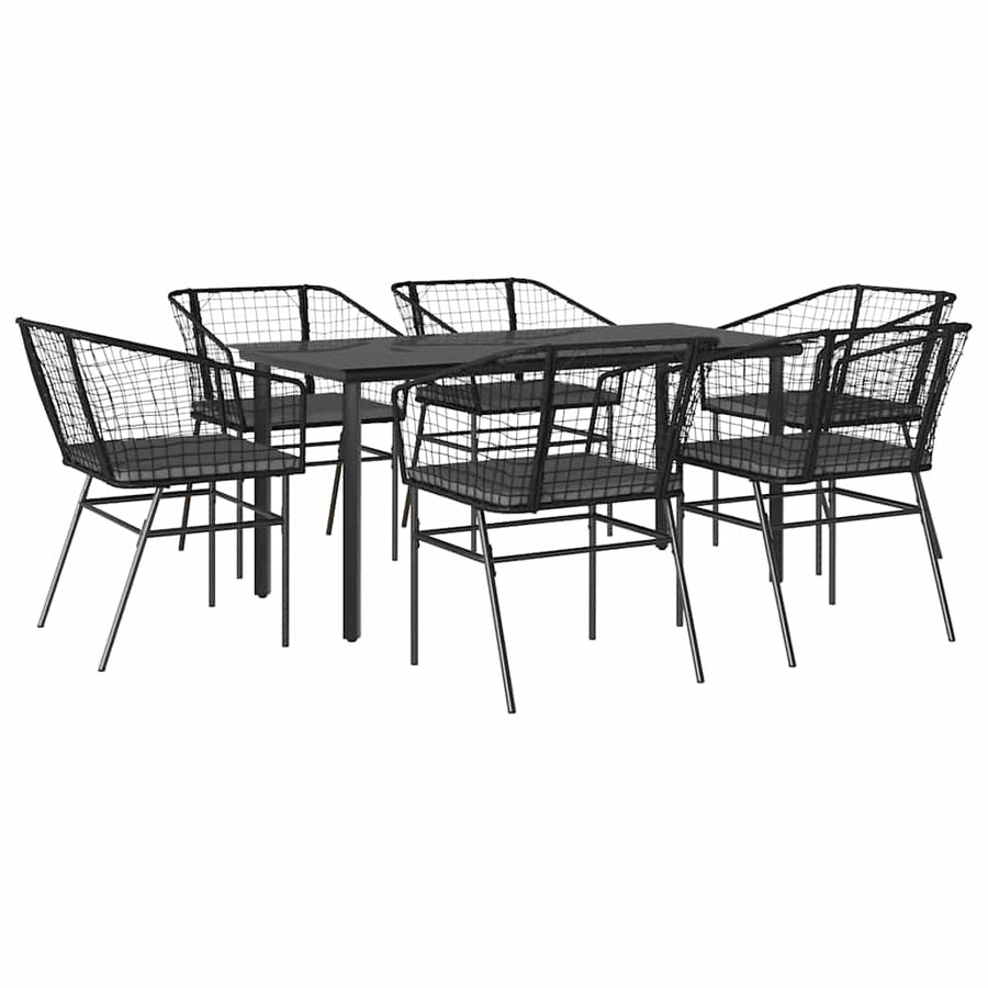 7-Delige Tuinset Met Kussens Poly Rattan Glas 6 160 x 80 x 74 cm Zwart en donkergrijs