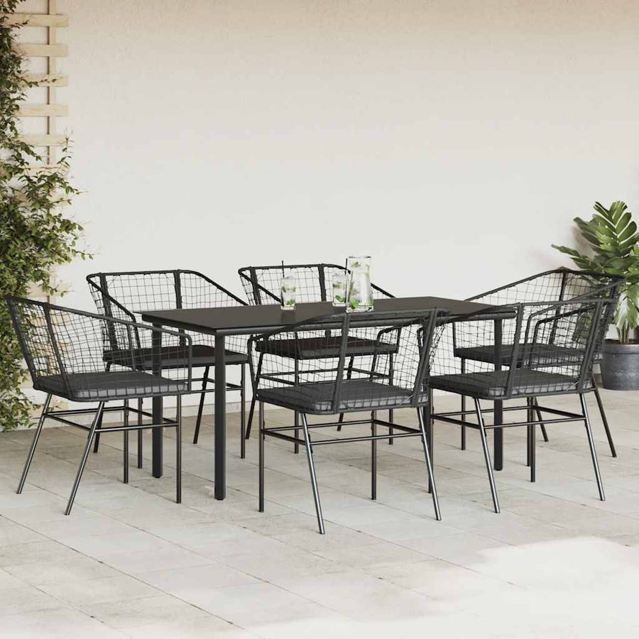 7-Delige Tuinset Met Kussens Poly Rattan Glas 6 160 x 80 x 74 cm Zwart en donkergrijs