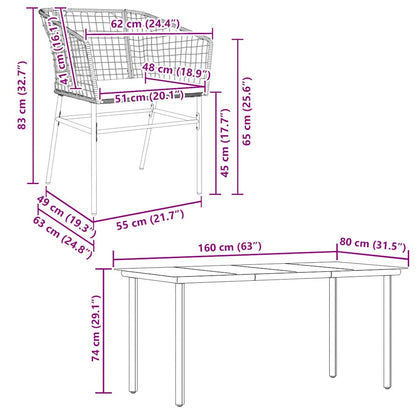 7-Delige Tuinset Met Kussens Poly Rattan Glas 6 160 x 80 x 74 cm Zwart en donkergrijs