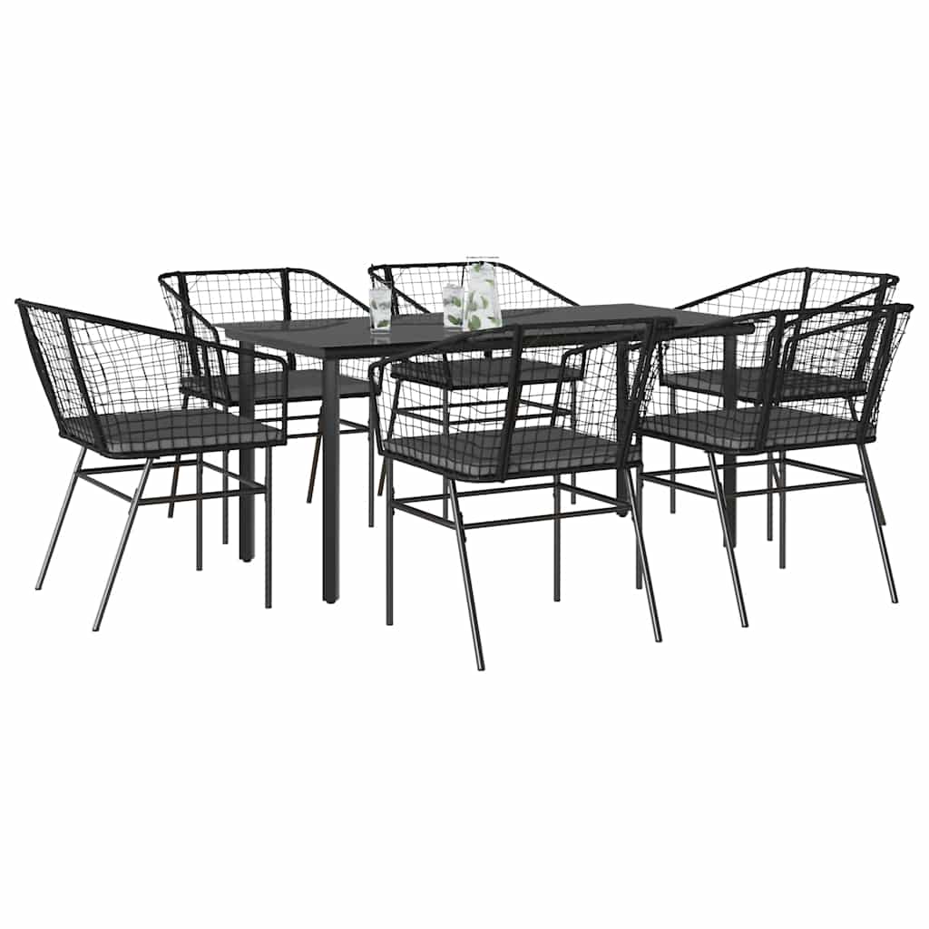 7-Delige Tuinset Met Kussens Poly Rattan Glas 6 160 x 80 x 74 cm Zwart en donkergrijs