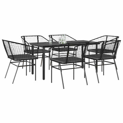 7-Delige Tuinset Met Kussens Poly Rattan Glas 6 160 x 80 x 74 cm Zwart en donkergrijs