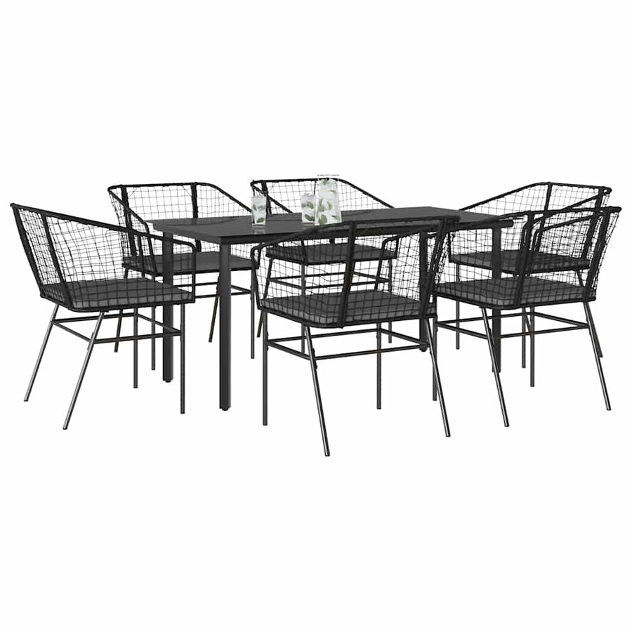 7-Delige Tuinset Met Kussens Poly Rattan Glas 6 160 x 80 x 74 cm Zwart en donkergrijs
