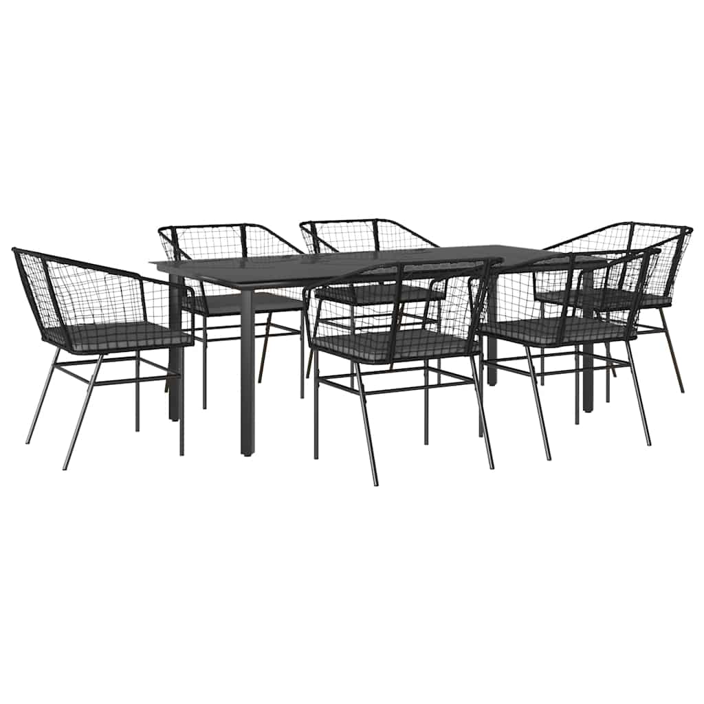 7-Delige Tuinset Met Kussens Poly Rattan Glas 6 200 x 100 x 74 cm Zwart en donkergrijs