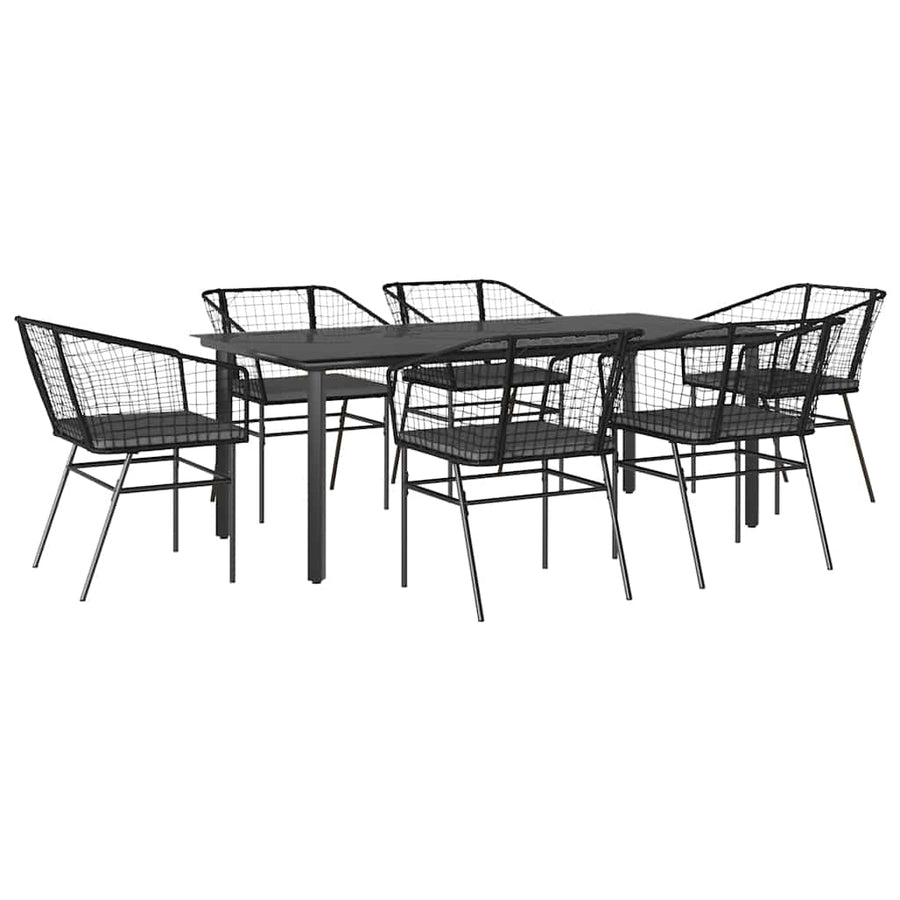 7-Delige Tuinset Met Kussens Poly Rattan Glas 6 200 x 100 x 74 cm Zwart en donkergrijs