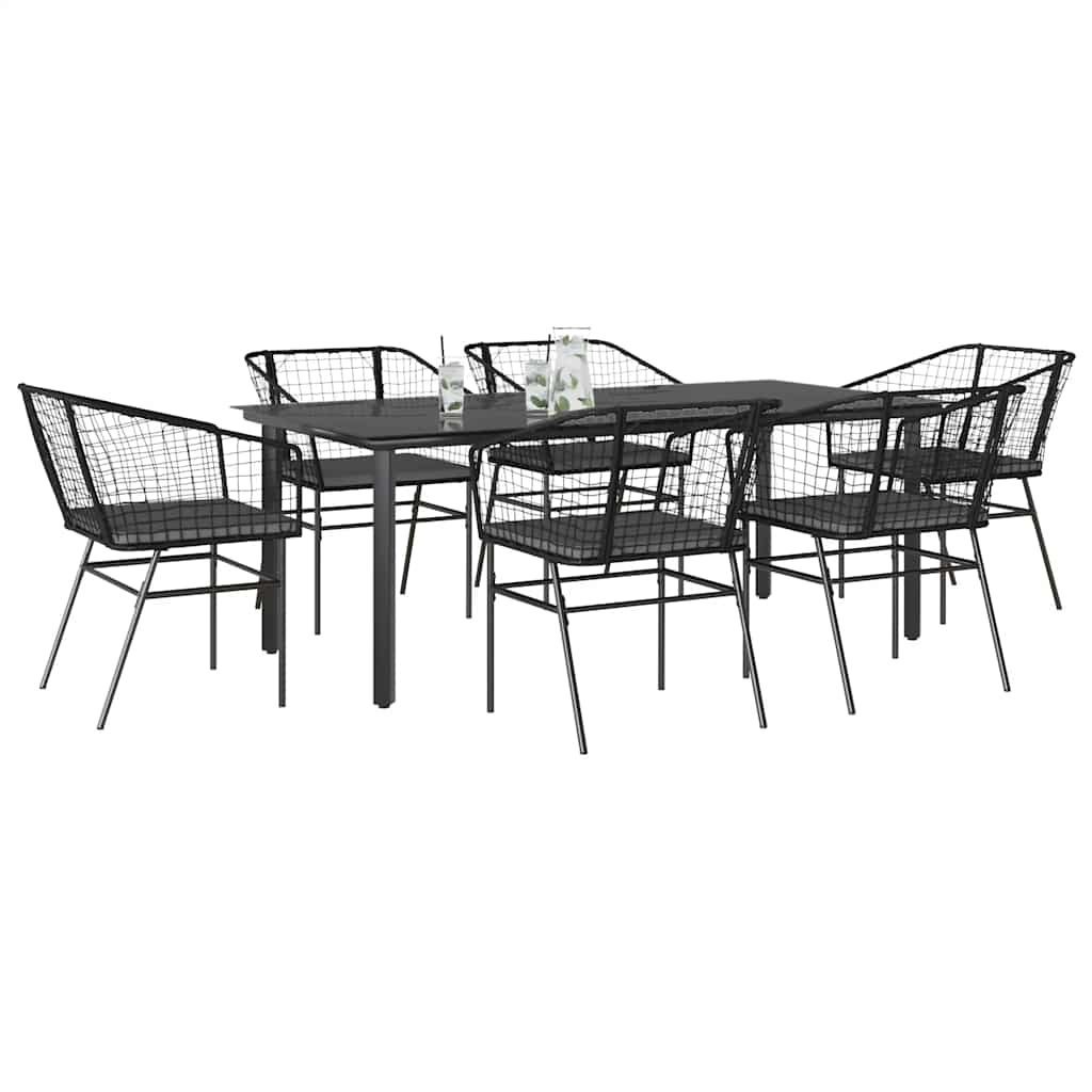 7-Delige Tuinset Met Kussens Poly Rattan Glas 6 200 x 100 x 74 cm Zwart en donkergrijs