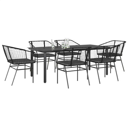 7-Delige Tuinset Met Kussens Poly Rattan Glas 6 200 x 100 x 74 cm Zwart en donkergrijs