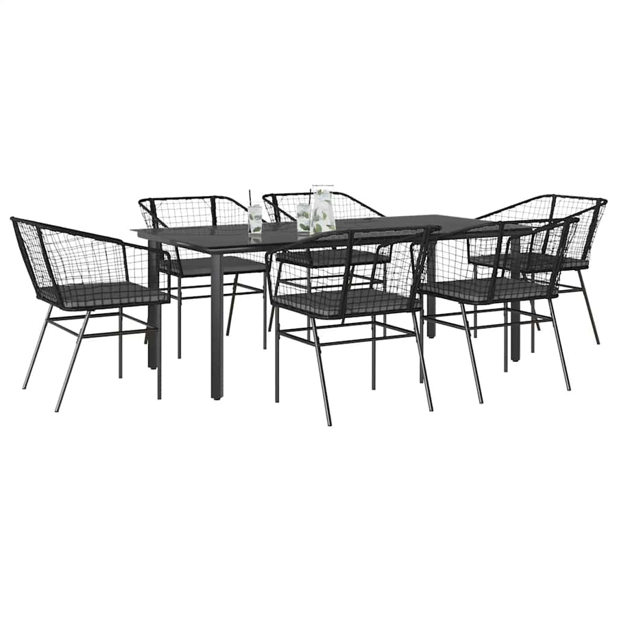 7-Delige Tuinset Met Kussens Poly Rattan Glas 6 200 x 100 x 74 cm Zwart en donkergrijs