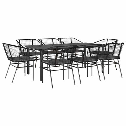 9-Delige Tuinset Met Kussens Poly Rattan Glas 8 200 x 100 x 74 cm Zwart en donkergrijs