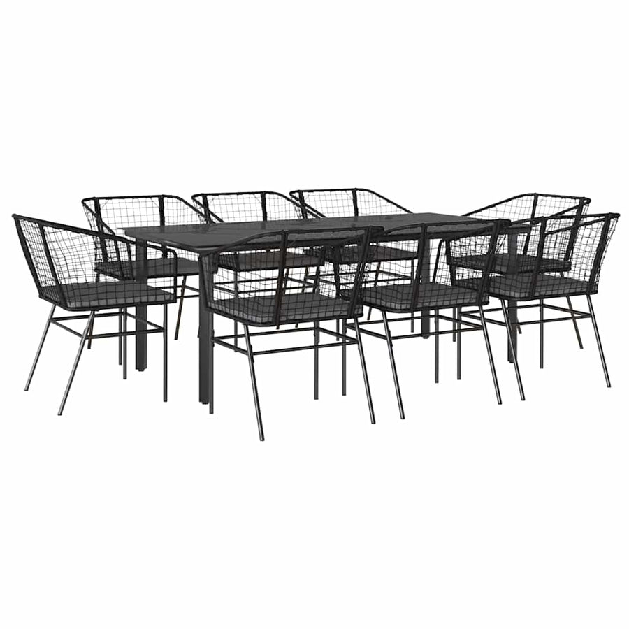 9-Delige Tuinset Met Kussens Poly Rattan Glas 8 200 x 100 x 74 cm Zwart en donkergrijs