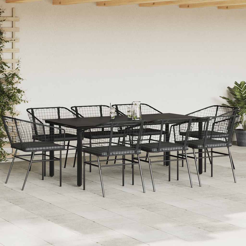 9-Delige Tuinset Met Kussens Poly Rattan Glas 8 200 x 100 x 74 cm Zwart en donkergrijs