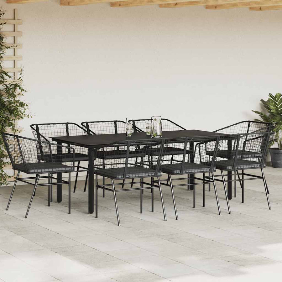 9-Delige Tuinset Met Kussens Poly Rattan Glas 8 200 x 100 x 74 cm Zwart en donkergrijs