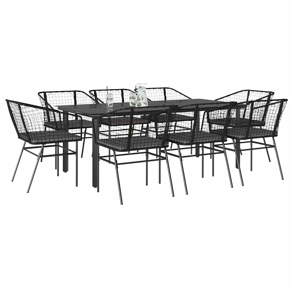9-Delige Tuinset Met Kussens Poly Rattan Glas 8 200 x 100 x 74 cm Zwart en donkergrijs