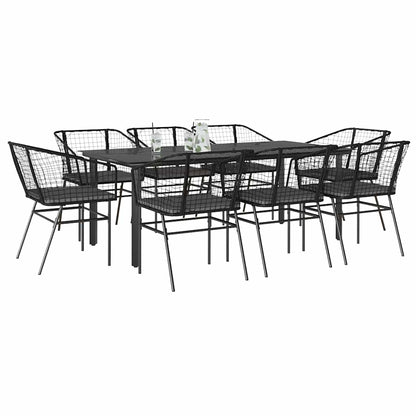 9-Delige Tuinset Met Kussens Poly Rattan Glas 8 200 x 100 x 74 cm Zwart en donkergrijs