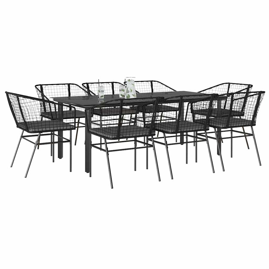 9-Delige Tuinset Met Kussens Poly Rattan Glas 8 200 x 100 x 74 cm Zwart en donkergrijs