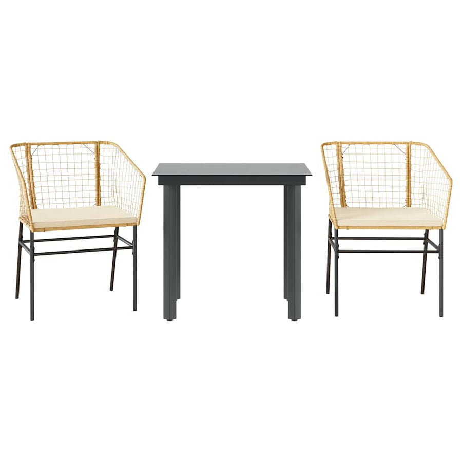 3-Delige Tuinset Met Kussens Poly Rattan Glas 2 80 x 80 x 74 cm Bruin en crèmewit