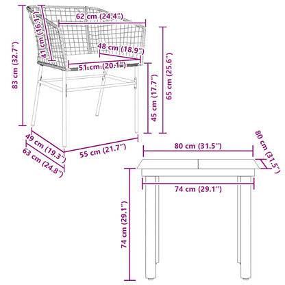 3-Delige Tuinset Met Kussens Poly Rattan Glas 2 80 x 80 x 74 cm Bruin en crèmewit