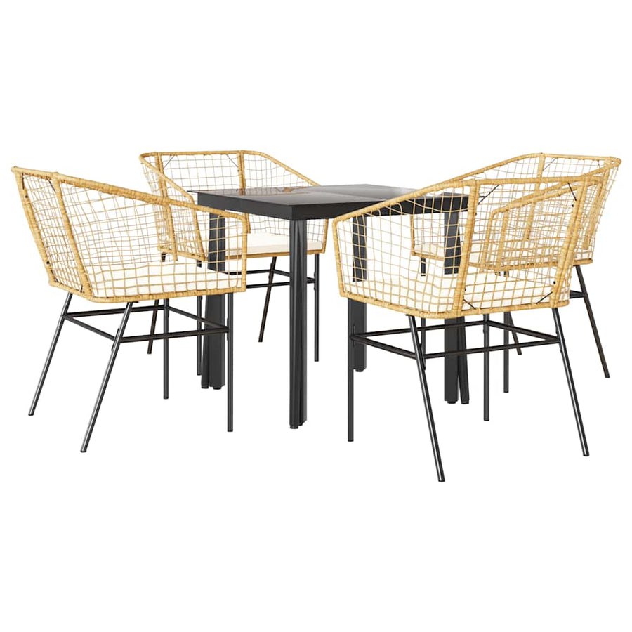 5-Delige Tuinset Met Kussens Poly Rattan Glas 4 80 x 80 x 74 cm Bruin en crèmewit