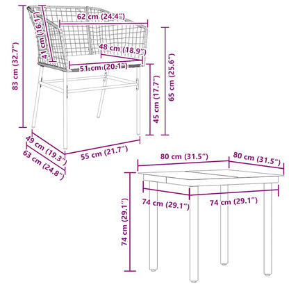 5-Delige Tuinset Met Kussens Poly Rattan Glas 4 80 x 80 x 74 cm Bruin en crèmewit