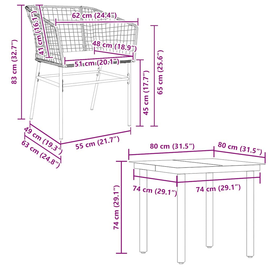 5-Delige Tuinset Met Kussens Poly Rattan Glas 4 80 x 80 x 74 cm Bruin en crèmewit