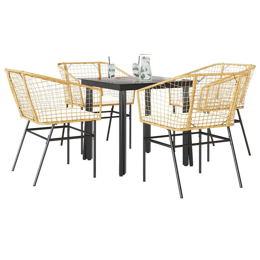 5-Delige Tuinset Met Kussens Poly Rattan Glas 4 80 x 80 x 74 cm Bruin en crèmewit