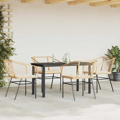 5-Delige Tuinset Met Kussens Poly Rattan Glas 4 140 x 70 x 74 cm Bruin en crèmewit