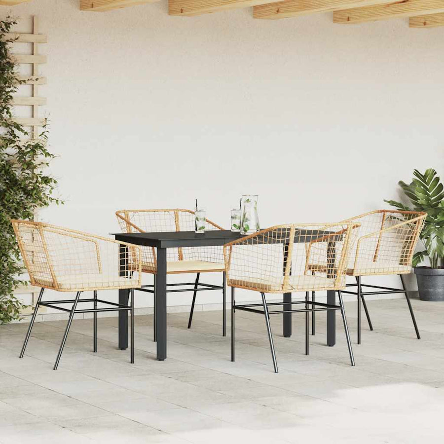 5-Delige Tuinset Met Kussens Poly Rattan Glas 4 140 x 70 x 74 cm Bruin en crèmewit