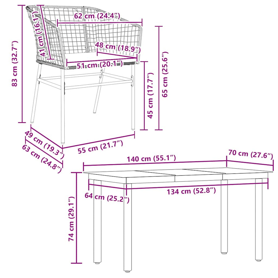 5-Delige Tuinset Met Kussens Poly Rattan Glas 4 140 x 70 x 74 cm Bruin en crèmewit