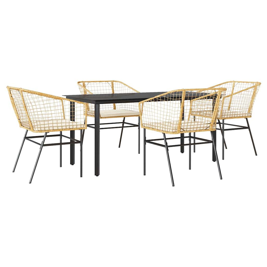 5-Delige Tuinset Met Kussens Poly Rattan Glas 4 160 x 80 x 74 cm Bruin en crèmewit