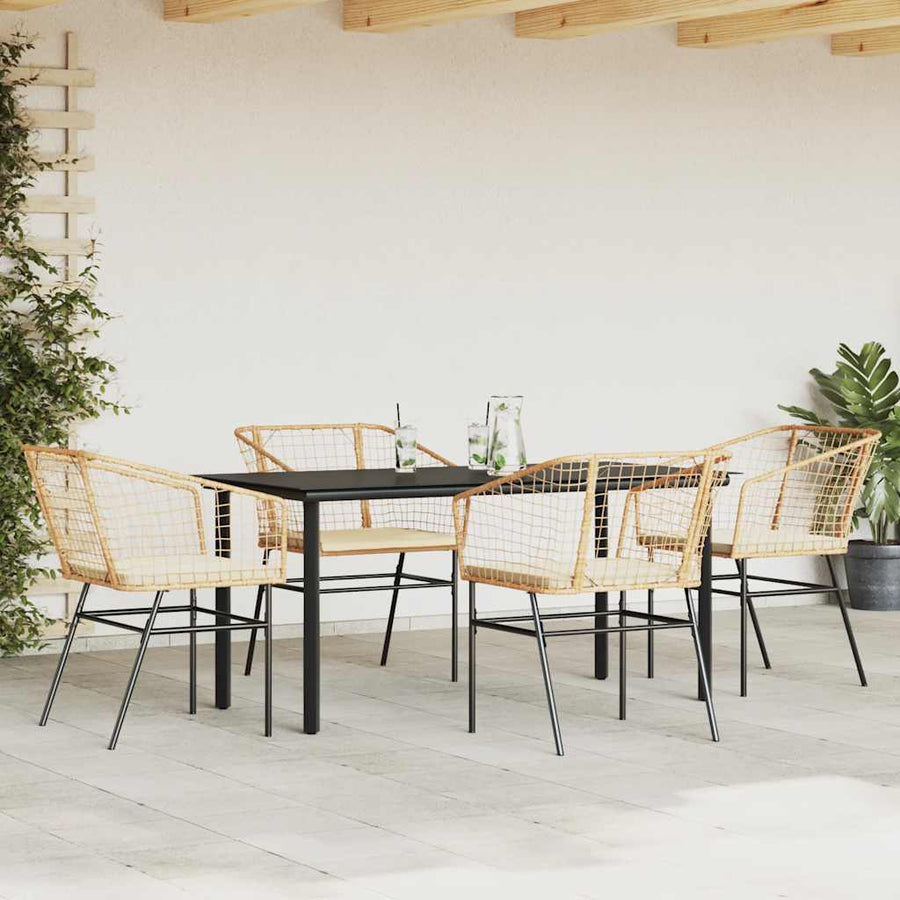 5-Delige Tuinset Met Kussens Poly Rattan Glas 4 160 x 80 x 74 cm Bruin en crèmewit