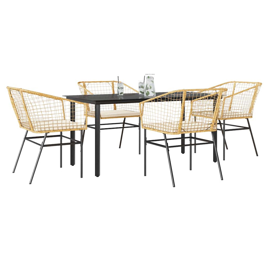5-Delige Tuinset Met Kussens Poly Rattan Glas 4 160 x 80 x 74 cm Bruin en crèmewit