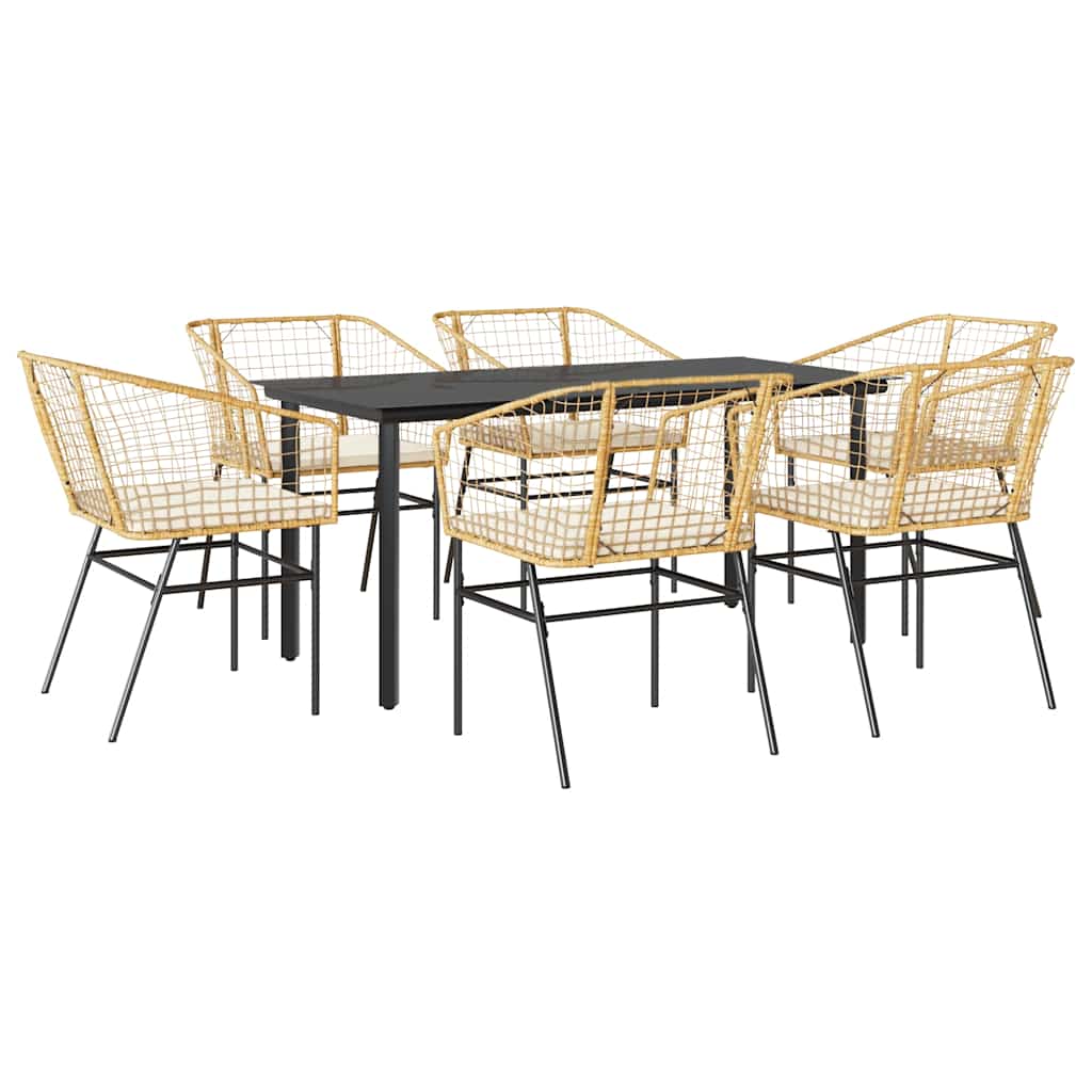 7-Delige Tuinset Met Kussens Poly Rattan Glas 6 160 x 80 x 74 cm Bruin en crèmewit