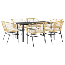 7-Delige Tuinset Met Kussens Poly Rattan Glas 6 160 x 80 x 74 cm Bruin en crèmewit