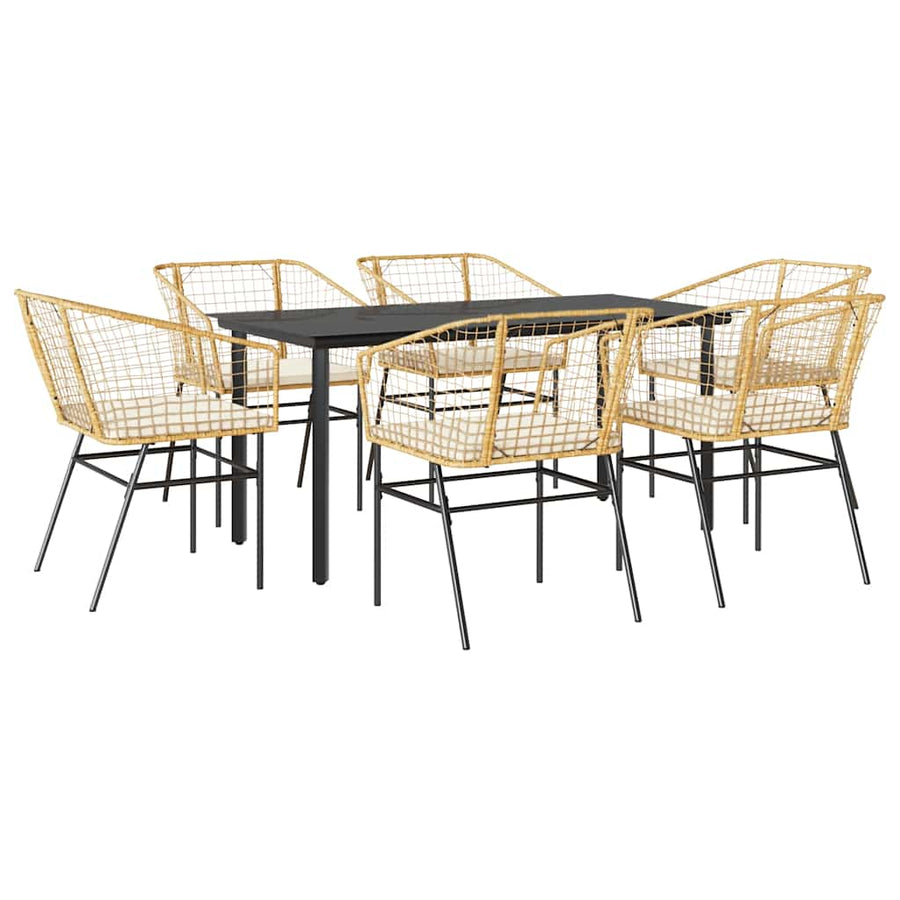 7-Delige Tuinset Met Kussens Poly Rattan Glas 6 160 x 80 x 74 cm Bruin en crèmewit