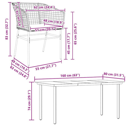 7-Delige Tuinset Met Kussens Poly Rattan Glas 6 160 x 80 x 74 cm Bruin en crèmewit