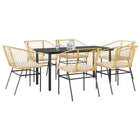 Tuinset 7-delig poly rattan bruin glas