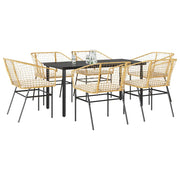Tuinset 7-delig poly rattan bruin glas