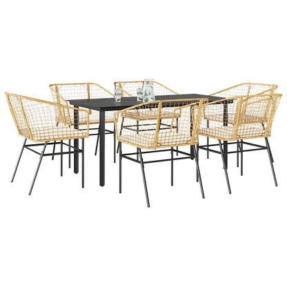 7-Delige Tuinset Met Kussens Poly Rattan Glas 6 160 x 80 x 74 cm Bruin en crèmewit