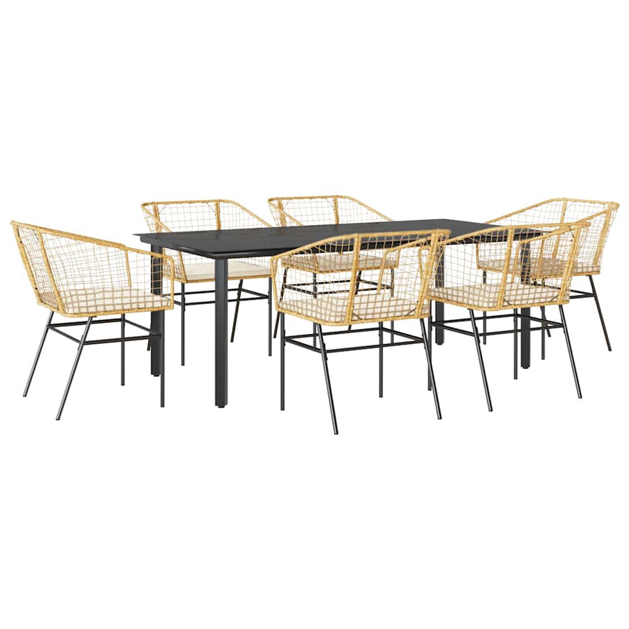 7-Delige Tuinset Met Kussens Poly Rattan Glas 6 200 x 100 x 74 cm Bruin en crèmewit