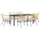Tuinset 7-delig poly rattan bruin glas