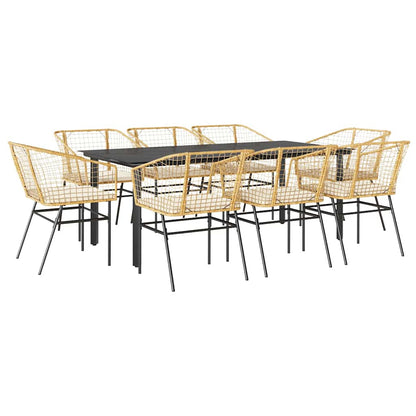 9-Delige Tuinset Met Kussens Poly Rattan Glas 8 200 x 100 x 74 cm Bruin en crèmewit