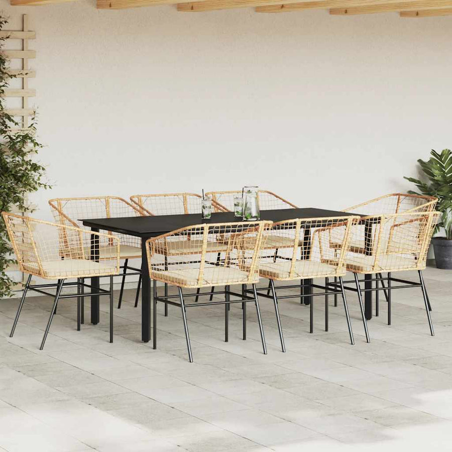 9-Delige Tuinset Met Kussens Poly Rattan Glas 8 200 x 100 x 74 cm Bruin en crèmewit