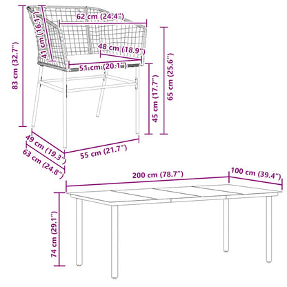 9-Delige Tuinset Met Kussens Poly Rattan Glas 8 200 x 100 x 74 cm Bruin en crèmewit