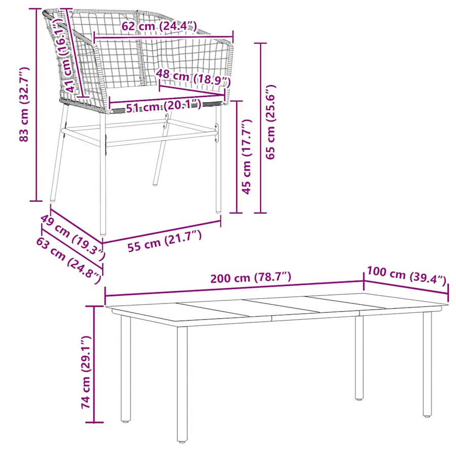 9-Delige Tuinset Met Kussens Poly Rattan Glas 8 200 x 100 x 74 cm Bruin en crèmewit