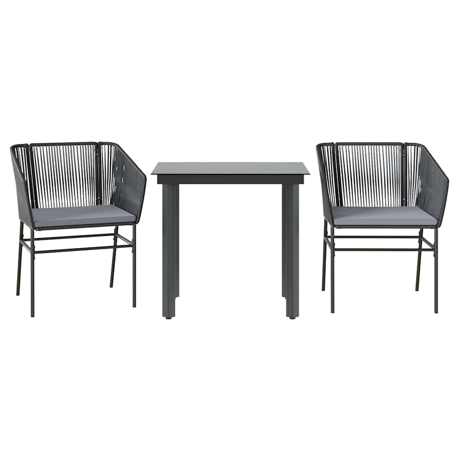 3-Delige Tuinset Met Kussens Poly Rattan Glas 2 80 x 80 x 74 cm Zwart