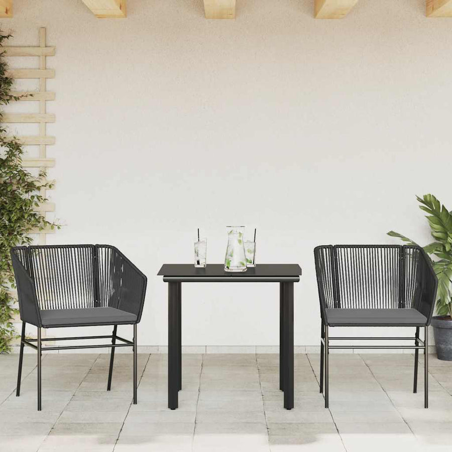 3-Delige Tuinset Met Kussens Poly Rattan Glas 2 80 x 80 x 74 cm Zwart