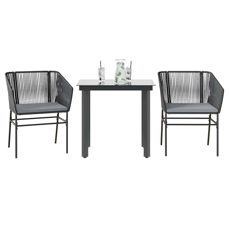 3-Delige Tuinset Met Kussens Poly Rattan Glas 2 80 x 80 x 74 cm Zwart
